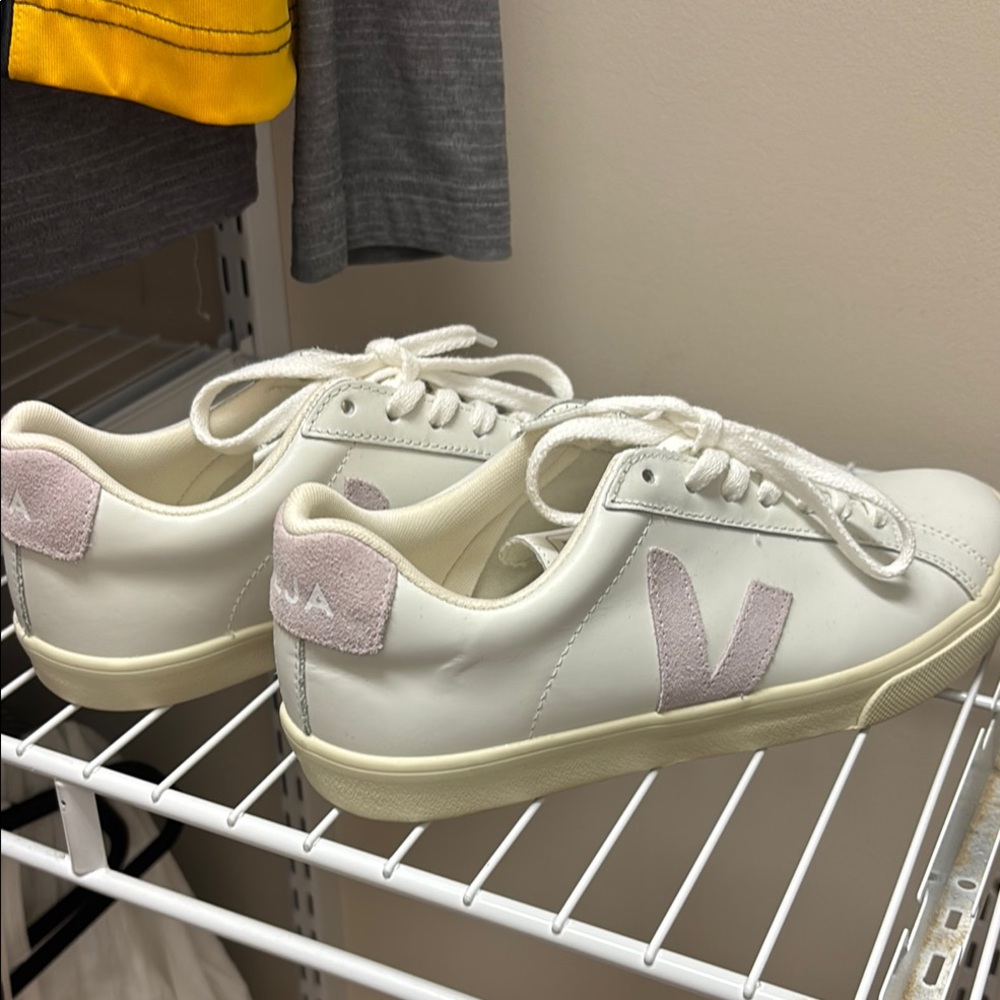 Veja White and Pink Sustainable Sneakers